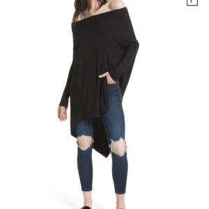 Free People We The Free Ribbed Jersey Asymmetric Tunic Black XS